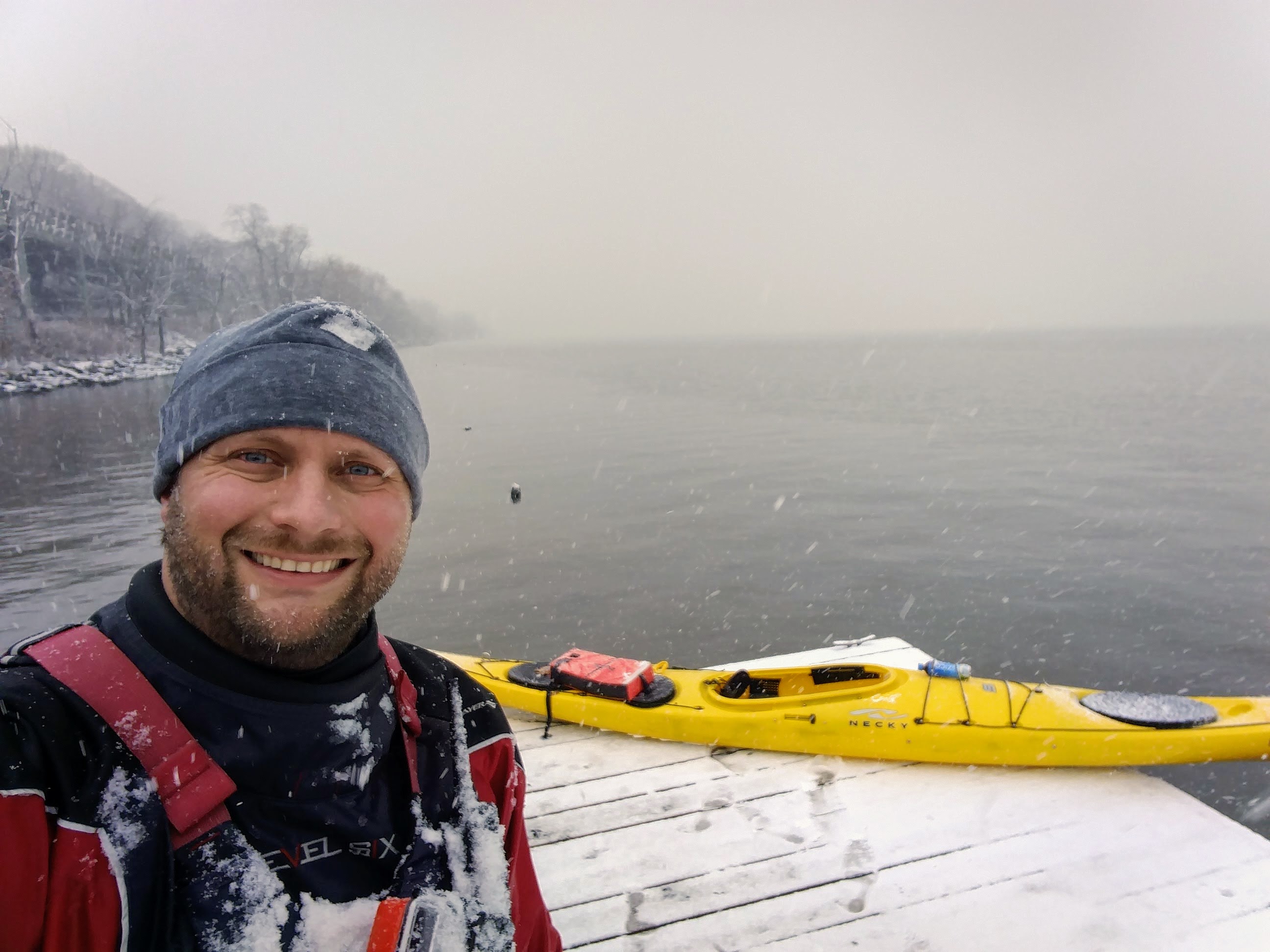 Picture of John on a snowy day by kayak